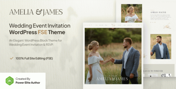 Amelia & James – Wedding Invitation Gutenverse FSE WordPress Block Theme