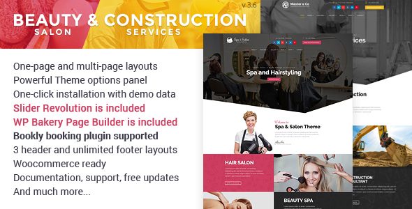 Beauty Salon & Construction Services WordPress Theme
