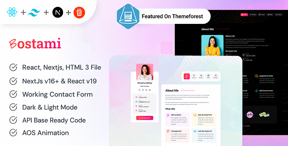 Bostami - Personal Portfolio HTML, React, NextJs 16 Template