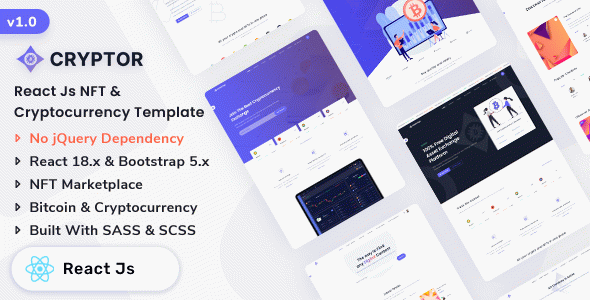 Cryptor - React Js NFT Marketplace & Cryptocurrency Landing Template