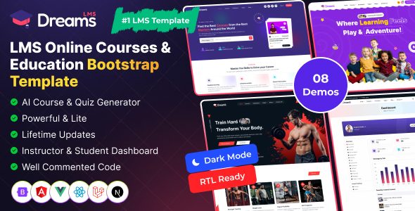 Dreams LMS - Online Courses, Education & Learning Management Template (Nextjs, React, Html, Laravel)