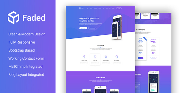 Faded - Creative App Landing Page Template With Blog + RTL