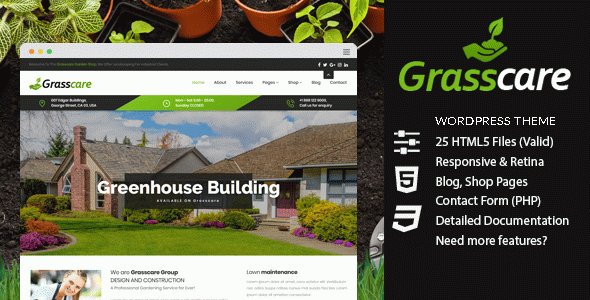 GrassCare - Gardening & Lawn Responsive WordPress Theme