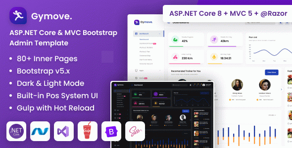 Gymove – ASP.NET Core & MVC Bootstrap Admin Template