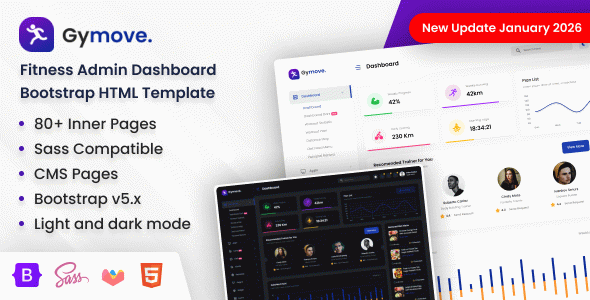 Gymove - Fitness Admin Dashboard Bootstrap HTML Template