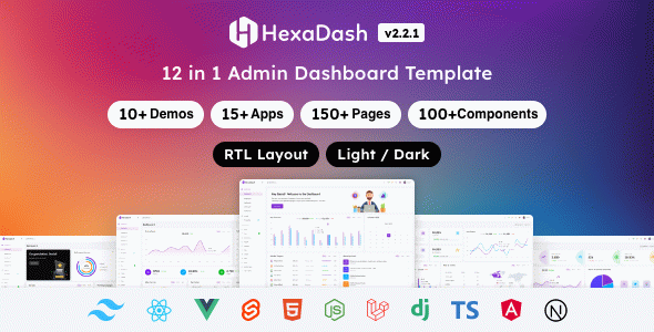 HexaDash – Multipurpose Admin Dashboard Template (Svelte, React, Vue, Angular, Laravel & More)