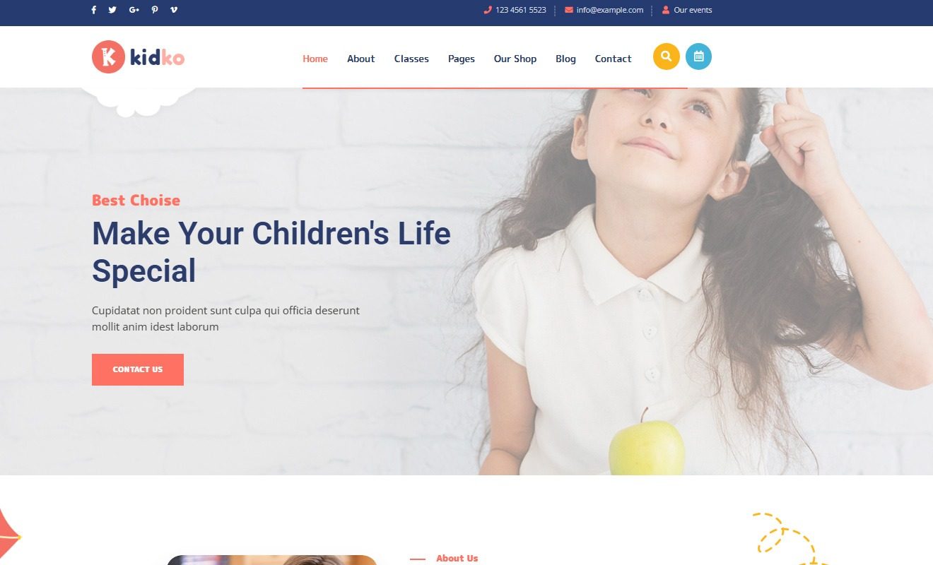 Kidko Kindergarten Baby Care WordPress Theme
