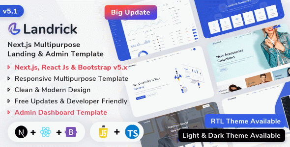 Landrick - Next Js Multipurpose Landing & Admin Dashboard Template (Javascript & Typescript)