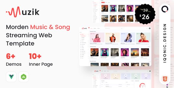 Muzik- Modern Streaming Platform Admin Template (VueJS, HTML)