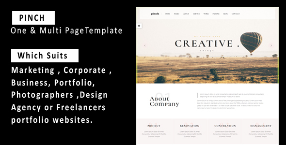 Pinch - One & Multi Page Responsive Portfolio , Corporate, Business, Creative & Blog Template
