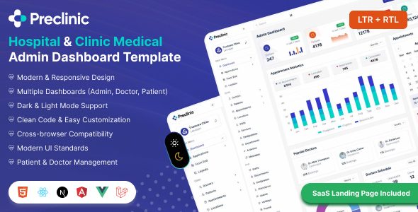 PreClinic - Healthcare, Hospital ERP & Medical Admin Dashboard Template