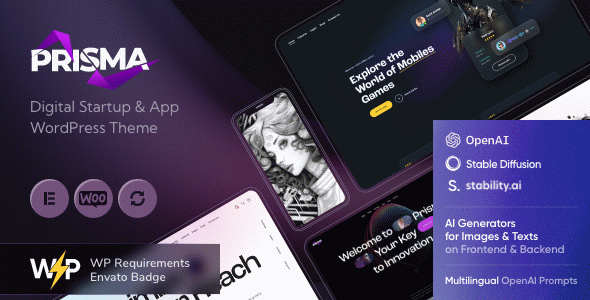 Prisma - Digital Startup & App WordPress Theme + AI & Shop