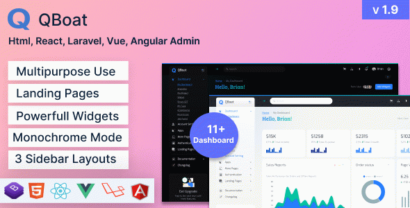 Qboat - Bootstrap Responsive Admin Dashboard Template with Angular Vue React Laravel Starter Kit