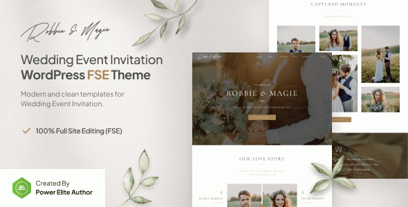 Robbie & Magie - Wedding Event Invitation Gutenverse FSE WordPress Block Theme