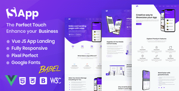 Sapp - Vue JS App Landing Page
