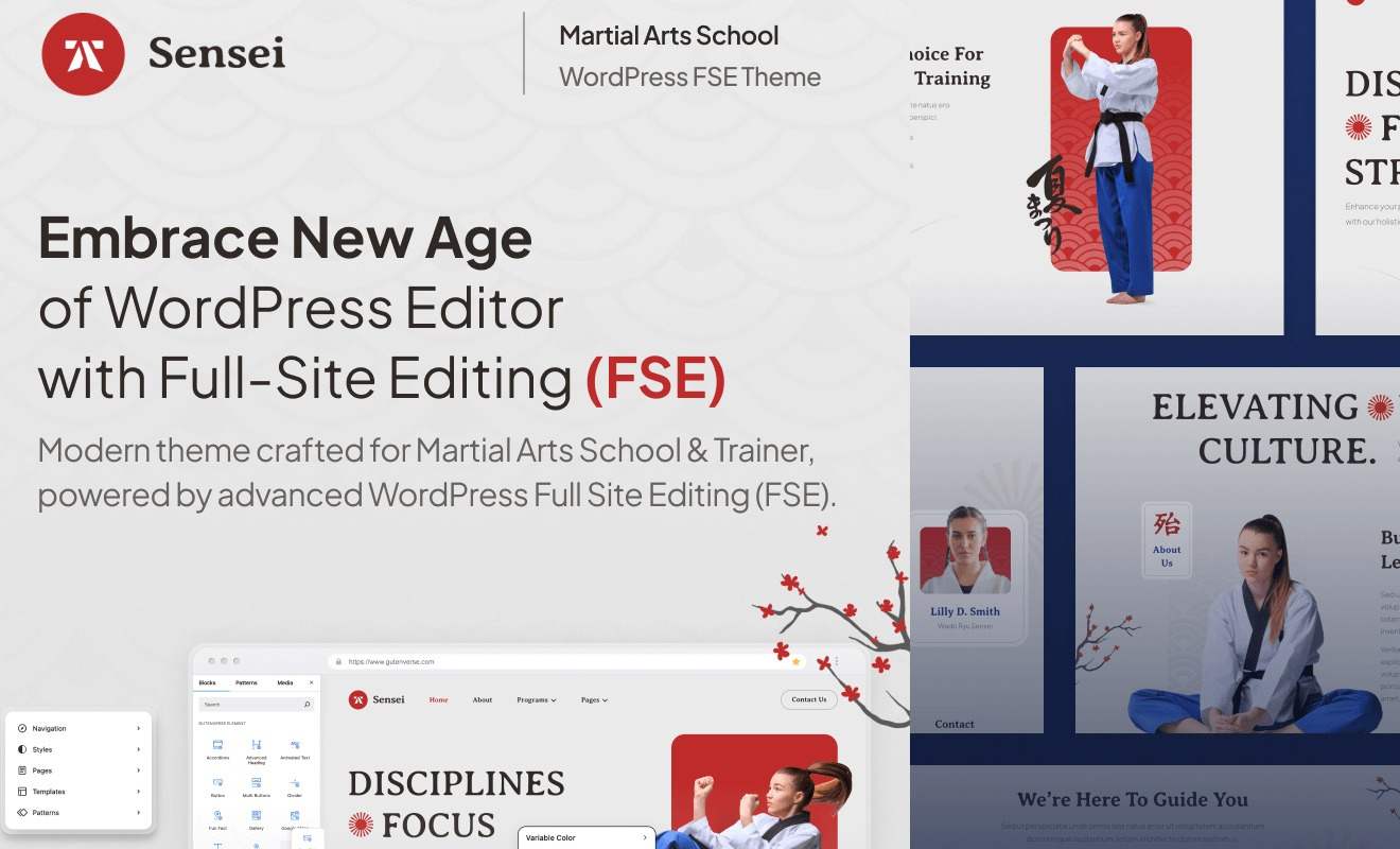 Sensei Martial Arts Club Trainer FSE WordPress Theme
