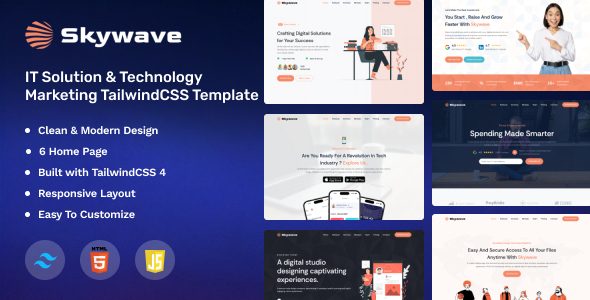 Skywave - Solution & Technology Marketing TailwindCSS 4 Template