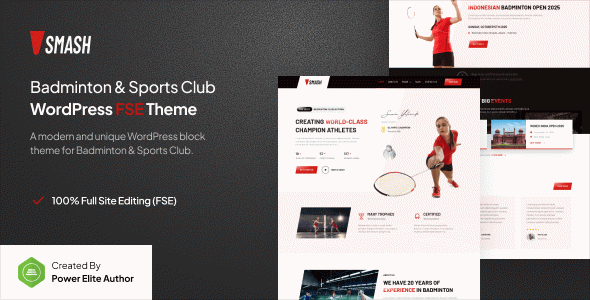 Smash – Badminton School & Sports Club Gutenverse FSE WordPress Block Theme