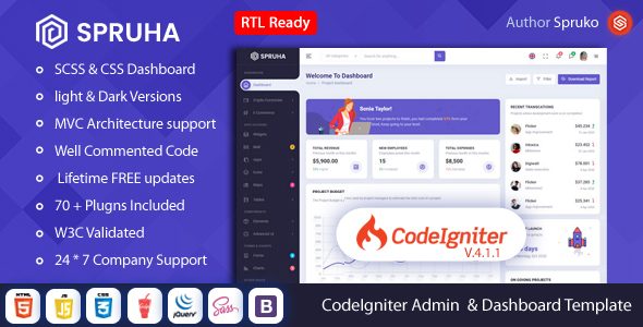 Spruha - Codeigniter Dashboard Template