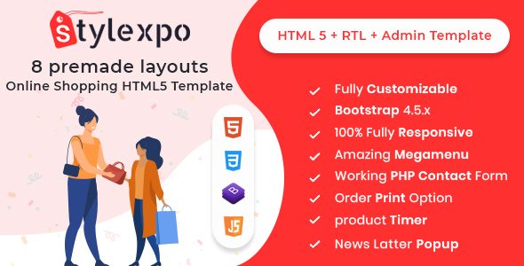 Stylexpo- Responsive Multipurpose E-Commerce HTML5 + RTL + Admin Template