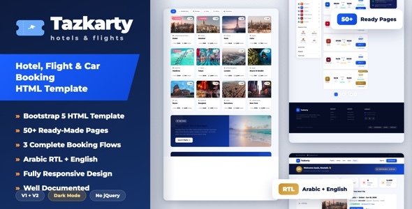 Tazkarty - Hotel & Flight Booking HTML Template