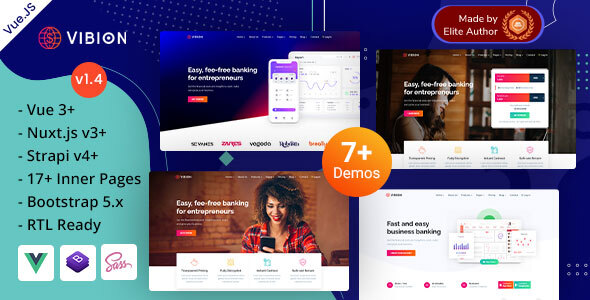 Vibion - Online Banking & Financial Services Vuejs with Strapi 4 Template