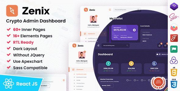 Zenix - React Redux Crypto Admin Dashboard Template